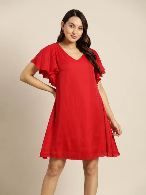 Qurvii Red Silk Mini A Line Dress Price in India