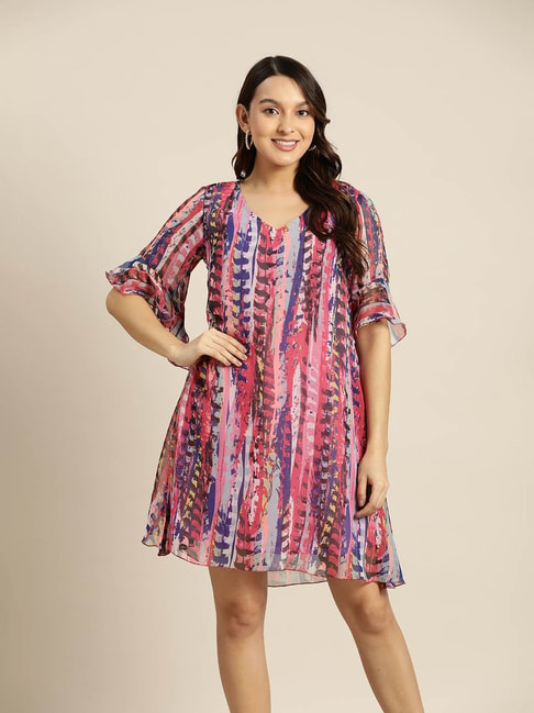 Qurvii Multicolor Printed A Line Dress Price in India