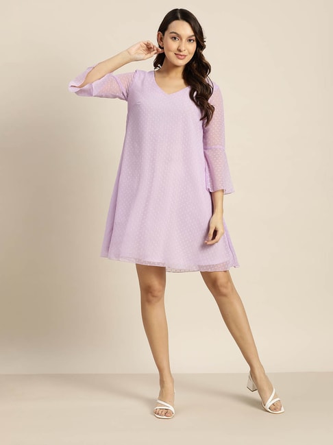 Qurvii Lavender Self Design A Line Dress Price in India