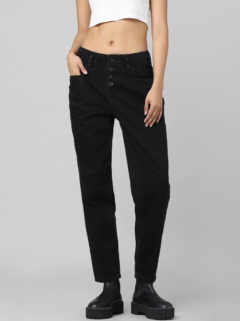Only Black Cotton Relaxed Fit High Rise Jeans-picture-34
