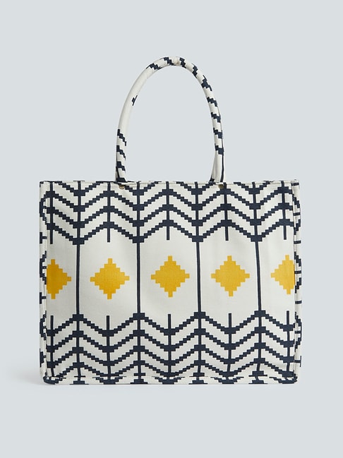 LOV by Westside Navy and Blue Patterned Tote Bag Price in India