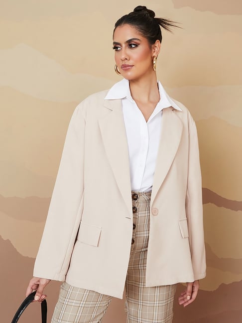 Styli Beige Longline Oversized Blazer-picture-32