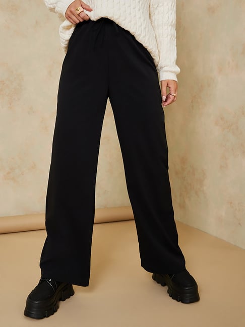 Sosandar High Waisted Wide Leg Trousers Black at John Lewis  Partners