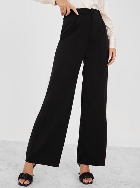 Buy MANGO Women Black Linen Regular Fit Solid Parallel Trousers  Trousers  for Women 6612519  Myntra