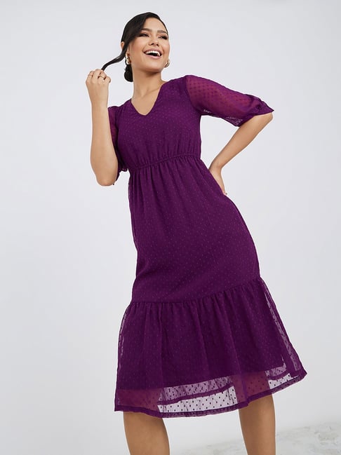Styli Purple Tiered Midi Dress Price in India