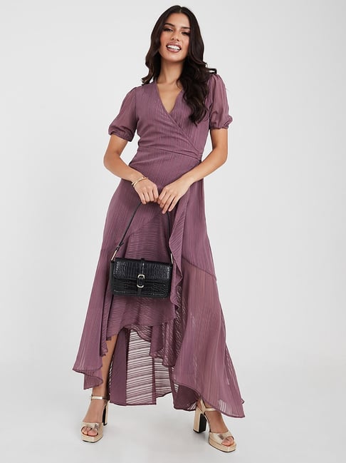Styli Purple Striped High-Low Dress Price in India