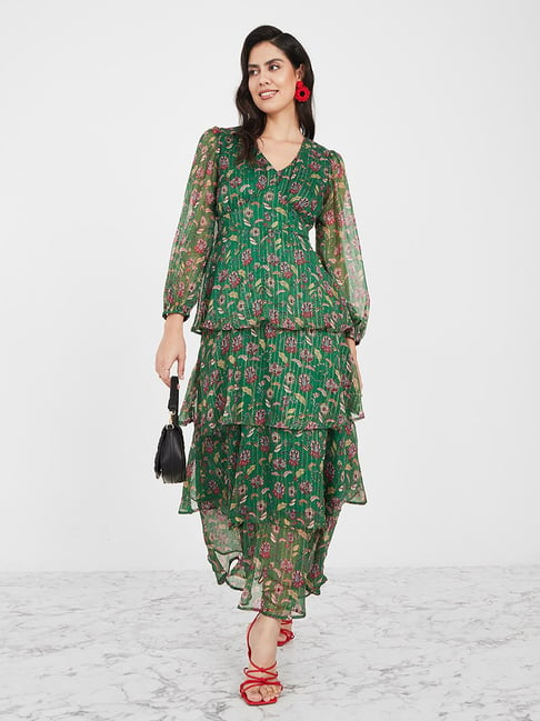 Styli Green Floral Print Maxi Dress Price in India