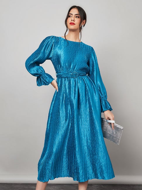 Styli Blue Textured A Line Dress Price in India