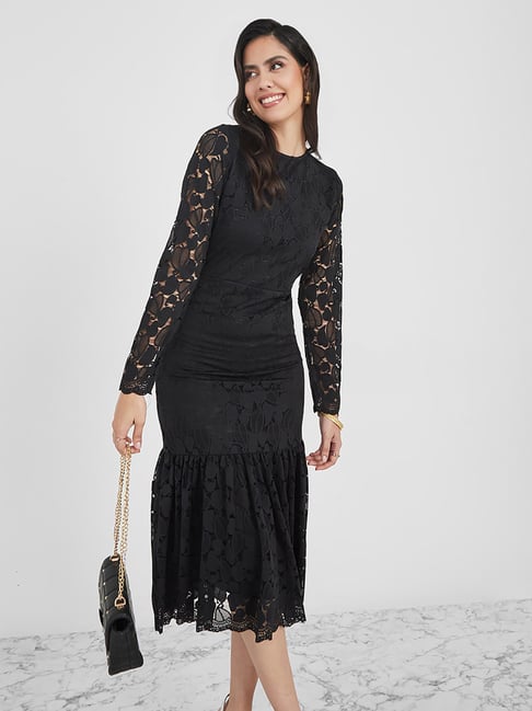 Styli Black Lace Sheath A Line Dress Price in India
