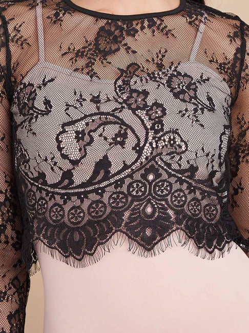 Styli Long Sleeves Lace Overlay Bodycon Midi Dress