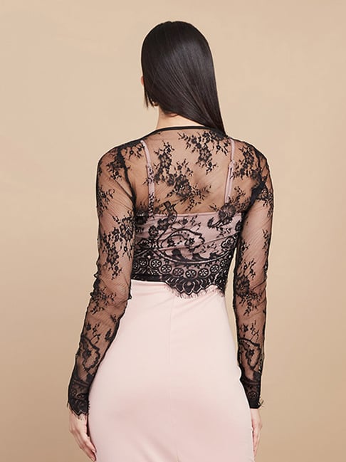 Long Sleeves Lace Overlay Bodycon Midi Dress