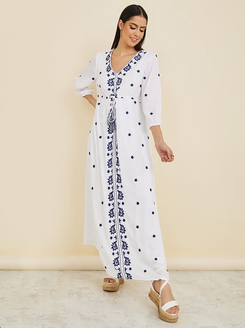 Styli White Embroidered Maxi Dress Price in India