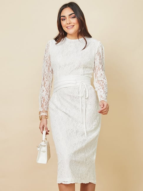 Buy Styli White Lace Bodycon Dress for Women's Online Tata CLiQ