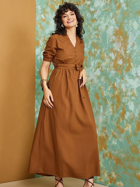 Styli Brown Maxi Dress Price in India