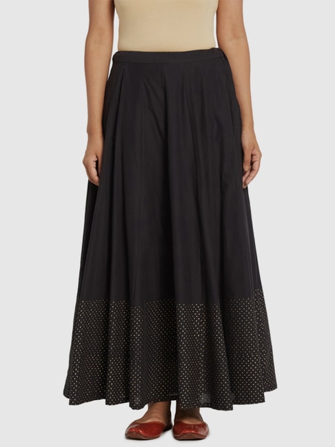 Fabindia Black Cotton Printed A-Line Skirt Price in India