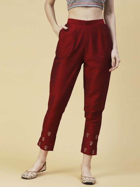 Ladies Maroon Cotton Cigarette Pants at Rs 225/piece | Cigarette Pants in  Ranchi | ID: 23318836512