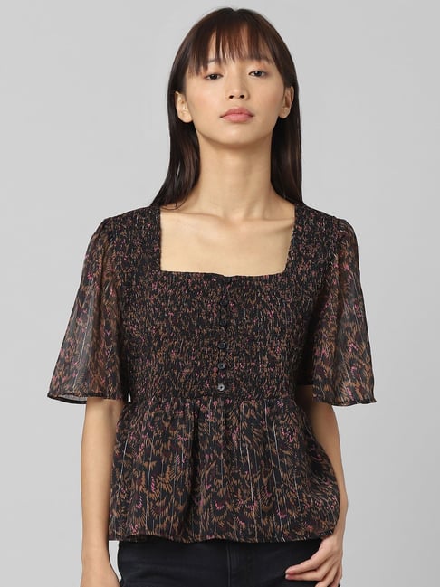 Only Black Printed Peplum Top