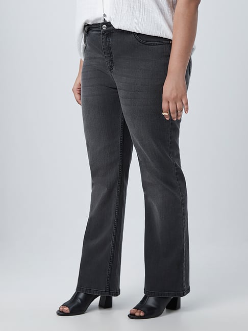 Gia Curves by Westside Charcoal Faded-Wash Bootcut Jeans