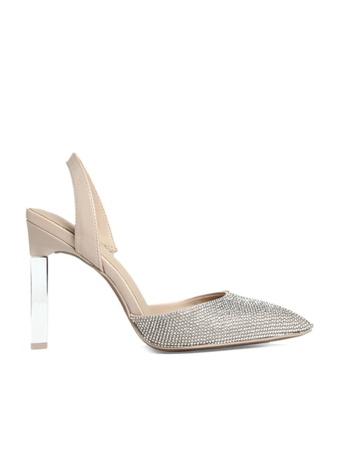 Call It Spring Women's Beige Sling Back Stilettos