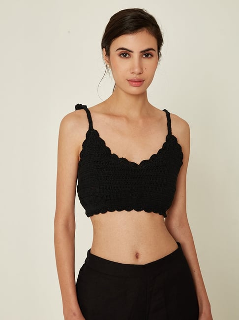 Buy Deep V-neck Black Lace Crop Top for Women Online in India