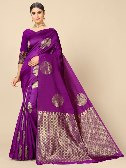 Rangita Purple Silk Woven Saree With Unstitched Blouse Price in India