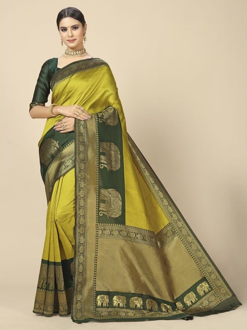 Rangita Green Silk Woven Saree With Unstitched Blouse Price in India