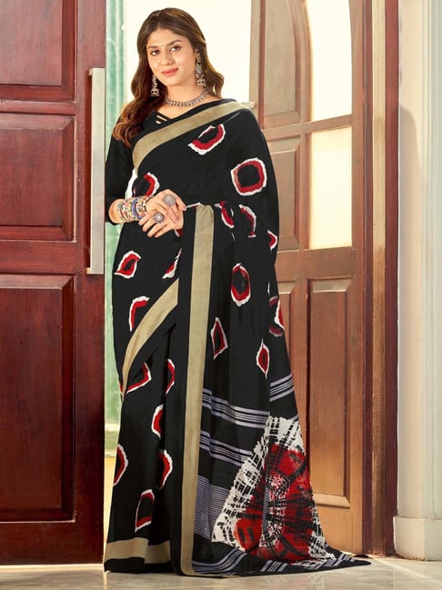 Shop Dusty Pink and Black Printed Crepe Satin Saree Online in USA – Pure  Elegance