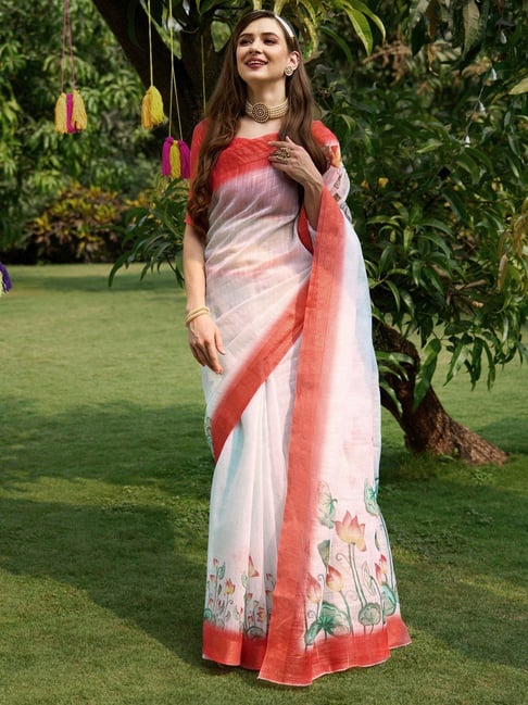 Off white outlet and red saree