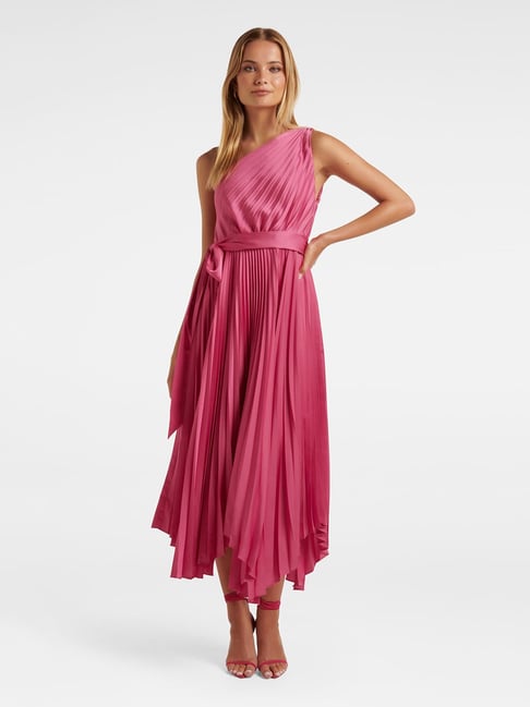 Ever New ruched high low midi dress with gathered waist in pink | ASOS