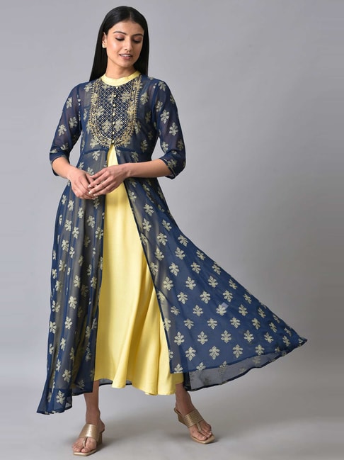 Aurelia Blue Embroidered Double Layer Maxi Dress Price in India