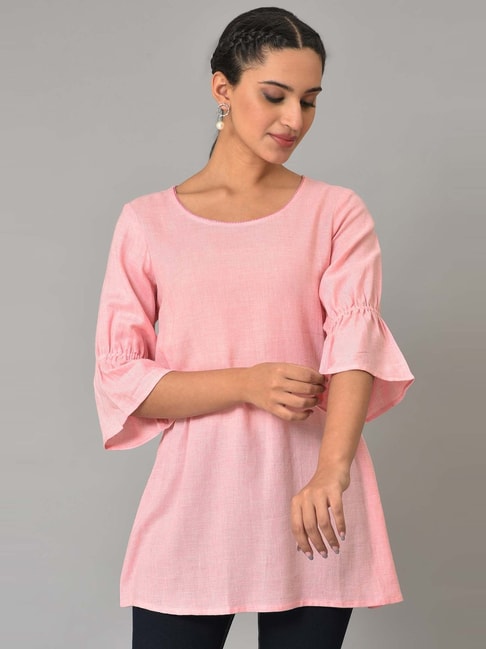 Buy Women's Light Coral Color Lucknowi Hand Embroidered Muslin Silk Short  Kurti Dress Online | PinkPhulkari California
