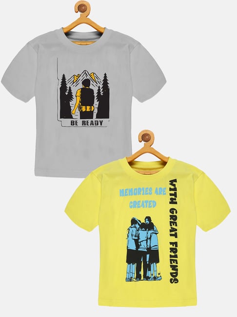 Kiddopanti Kids Grey & Lime Yellow Printed T-Shirt (Pack Of 2)-picture-22