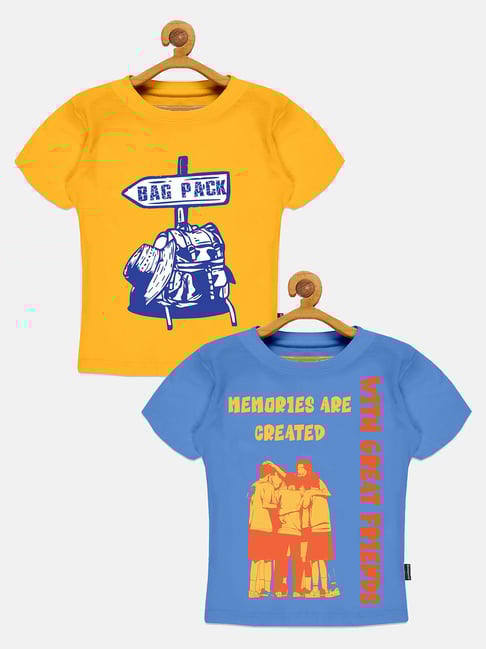 Kiddopanti Kids Yellow & Blue Printed T-Shirt (Pack Of 2)-picture-18