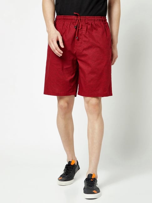 Buy Crimsoune Club Red Regular Fit Printed Cotton Shorts for Men's