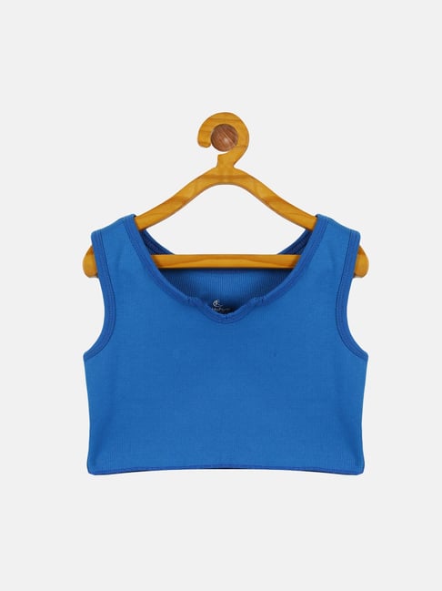 Kiddopanti Kids Royal Blue Solid Crop Top-picture-29
