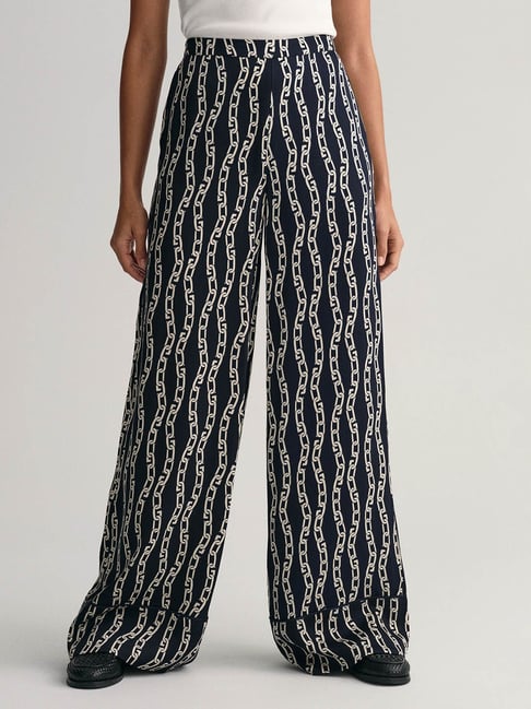 GANT Navy Printed Regular Fit Mid Rise Trousers-picture-11