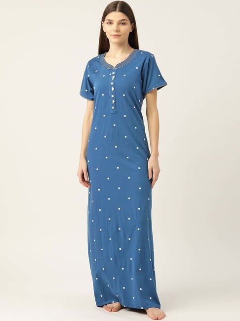 Sweet Dreams Blue Cotton Printed Night Gown