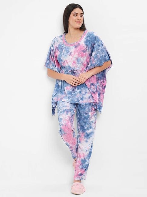 Sweet Dreams Blue & Pink Printed Kaftan Pyjama Set