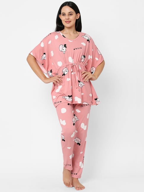 Sweet Dreams Pink Printed Kaftan Pyjama Set