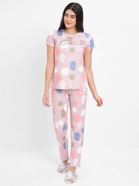 Sweet Dreams Pink Cotton Printed Top Pyjama Set