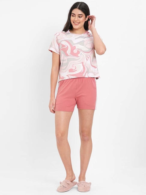 Sweet Dreams Pink Cotton Printed Top Shorts Set