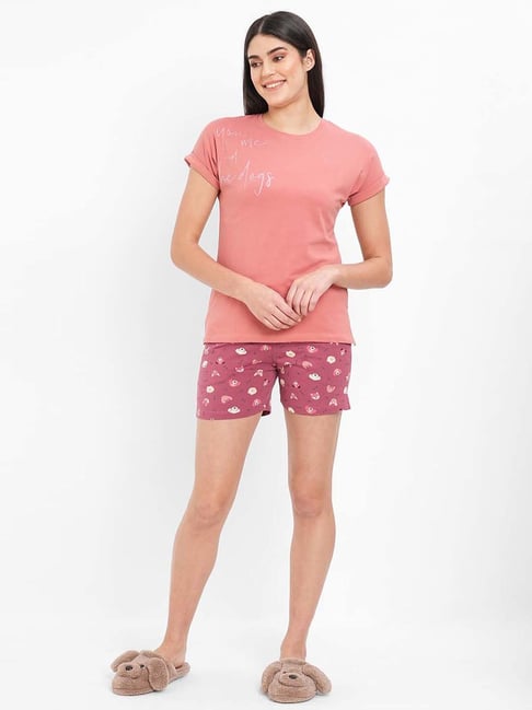 Sweet Dreams Pink Cotton Printed Top Shorts Set