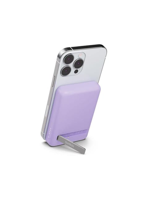 Belkin Quick Charge Magnetic Wireless Power Bank 5000mAh with Stand, Sleek Design (Purple)