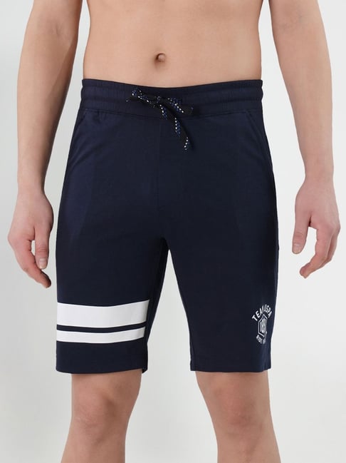 U S Polo Assn U.S. Polo Assn. Blue Cotton Regular Fit Striped Shorts