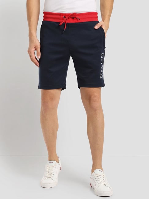 Buy Polo Navy Blue Slim Fit Printed Sports Shorts for