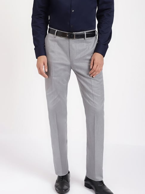Buy VAN HEUSEN Grey Textured Polyester Blend Regular Fit Mens Trousers   Shoppers Stop