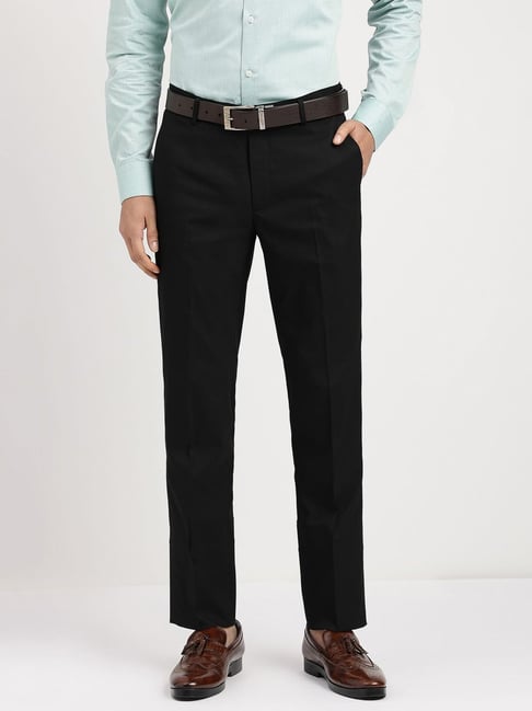 Buy Arrow Men Black Tailored Regular Fit Check Formal Trousers at Amazon.in