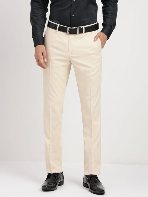 Cotton Cream Color Trouser Formal Wear Flat Trousers