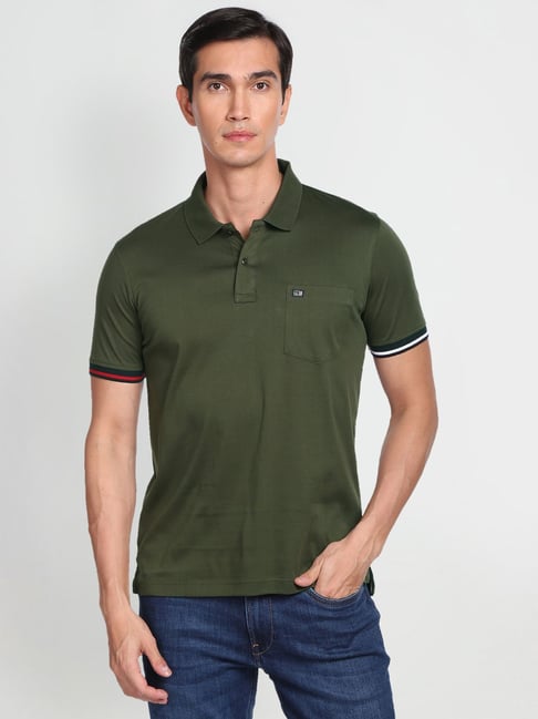 Arrow Sport Green Cotton Regular Fit Polo T-Shirt