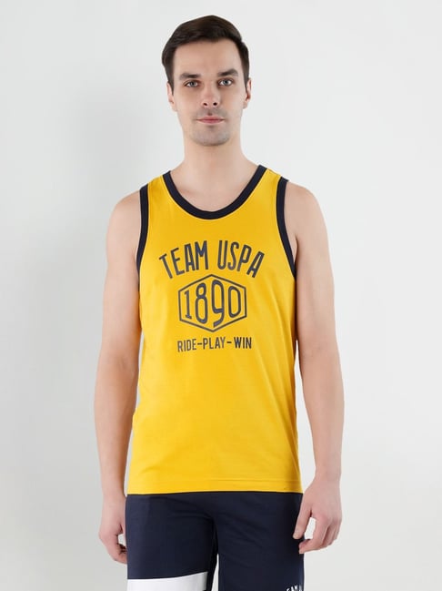 U S Polo Assn U.S. Polo Assn. Yellow Cotton Regular Fit Printed Tank Tee